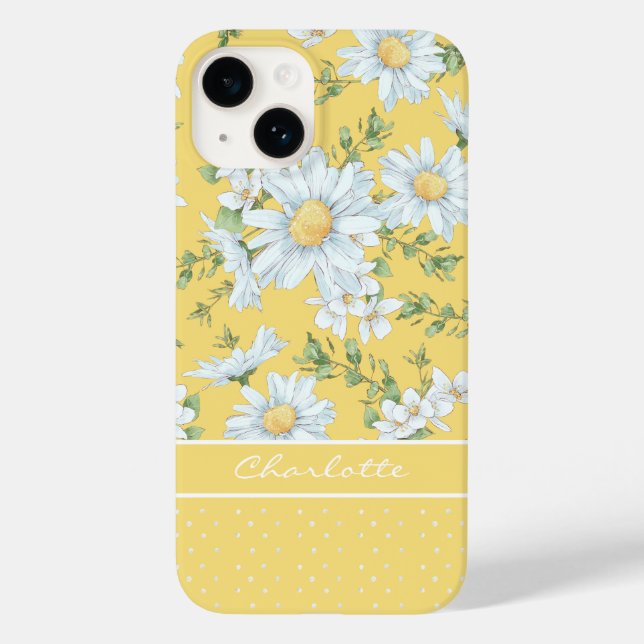 Yellow Daisy Floral Personalized Script Name Case-Mate iPhone Case (Back)