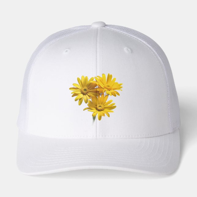 Yellow Daisy Floral Trucker Hat (Front)