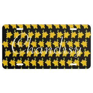 Yellow Daisy Floral Vines Name License Plate
