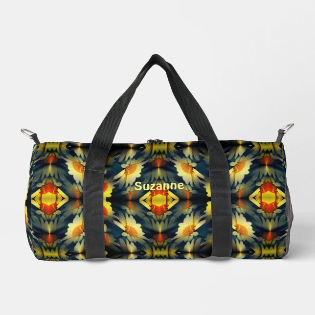 Yellow Daisy Flower Abstract Personalized Duffle Bag (Front)