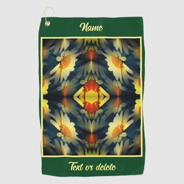 Yellow Daisy Flower Abstract Personalized Golf Towel (Front)