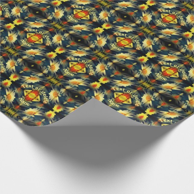 Yellow Daisy Flower Abstract Personalized Wrapping Paper (Corner)