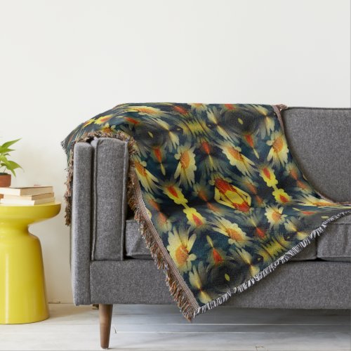 Yellow Daisy Flower Abstract  Throw Blanket