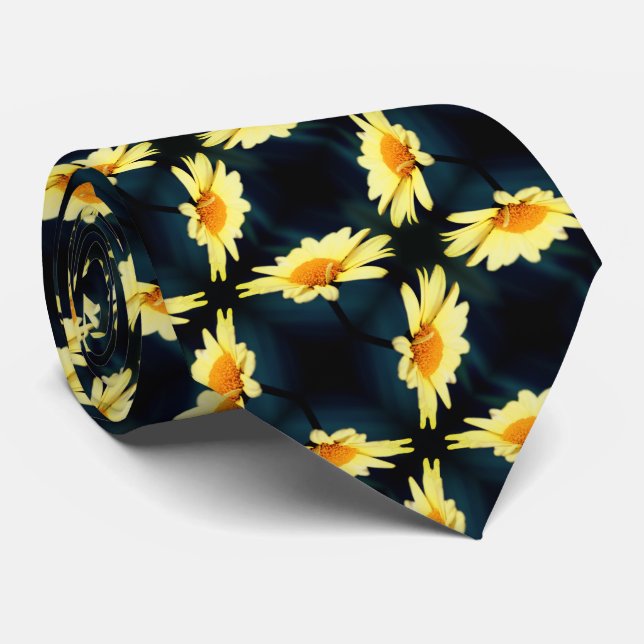 Yellow Daisy Flower Close Up Pattern     Neck Tie (Rolled)