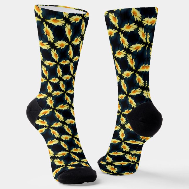 Yellow Daisy Flower Close Up Pattern    Socks (Angled)