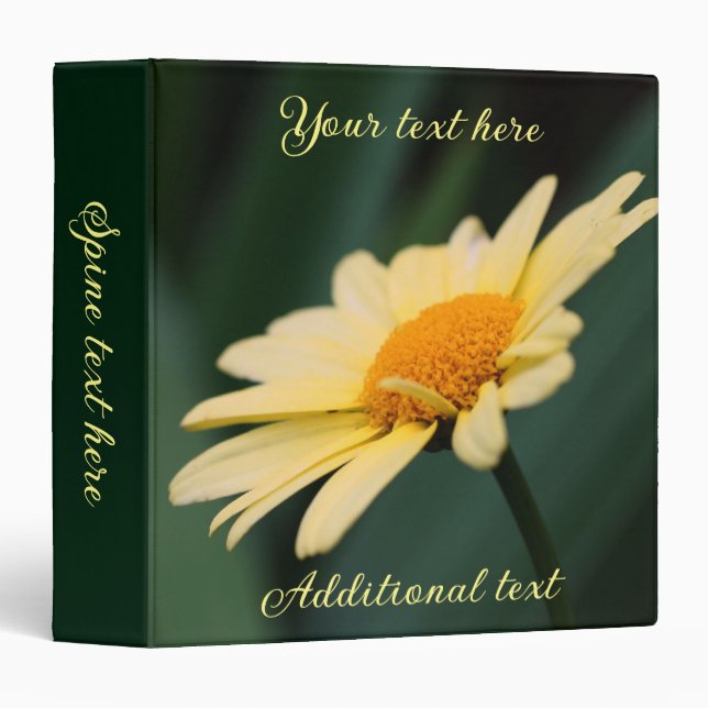 Yellow Daisy Flower Close Up Personalized 3 Ring Binder (Front/Spine)