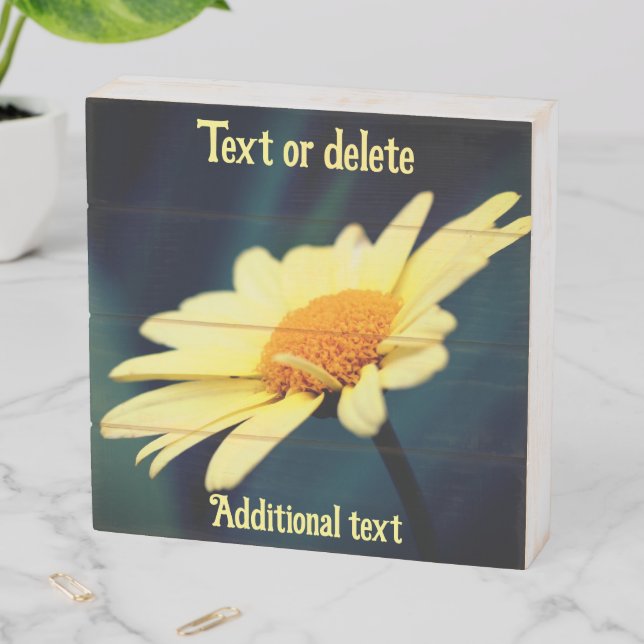 Yellow Daisy Flower Close Up Personalized Wooden Box Sign (In Situ Horizontal)