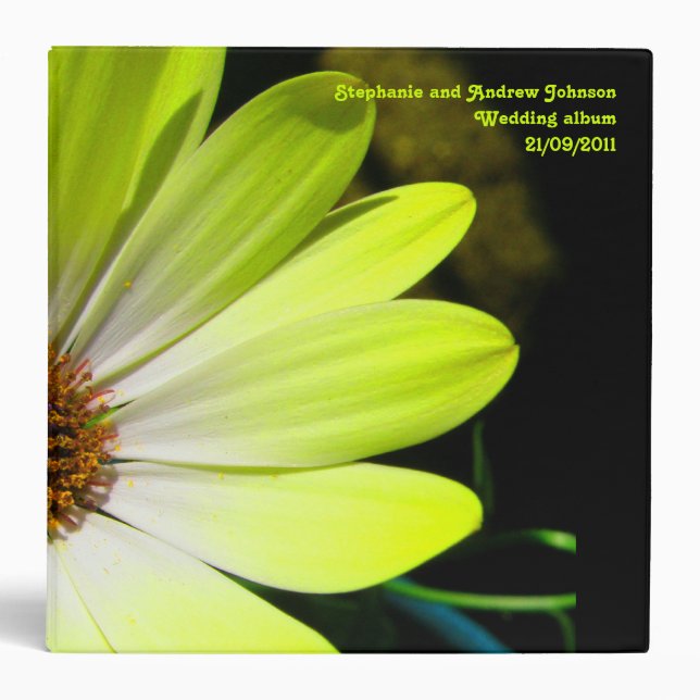 Yellow Daisy Flower Customizable Wedding Album Binder (Front)