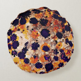 Yellow daisy flower floral pattern digital art round pillow