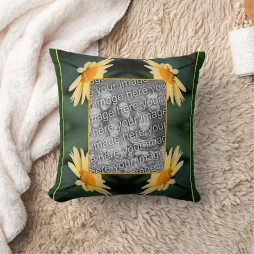 Yellow Daisy Flower Frame Add Your Photo Throw Pillow