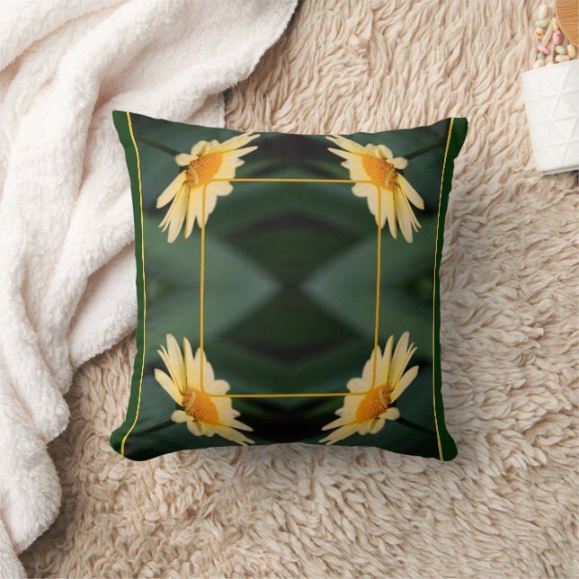 Yellow Daisy Flower Frame Add Your Photo Throw Pillow (Blanket)