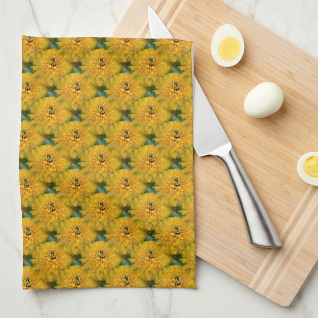 Yellow Daisy Flower Nature Pattern  Kitchen Towel (Quarter Fold)