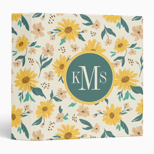 Yellow Daisy Flower Pattern 3 Ring Binder (Front/Spine)