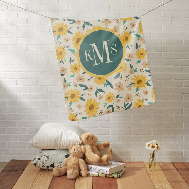 Yellow Daisy Flower Pattern Baby Blanket (In Situ)