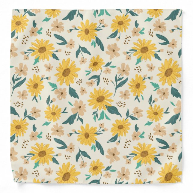 Yellow Daisy Flower Pattern Bandana (Front)