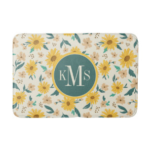 Yellow Daisy Flower Pattern Bath Mat