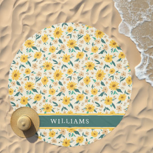 Yellow Daisy Flower Pattern Beach Towel