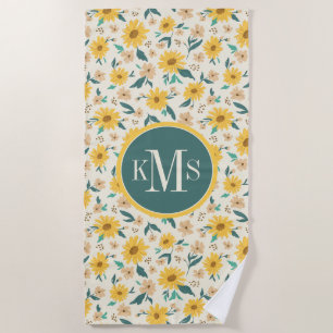 Yellow Daisy Flower Pattern Beach Towel