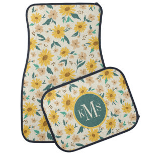 Yellow Daisy Flower Pattern Car Floor Mat