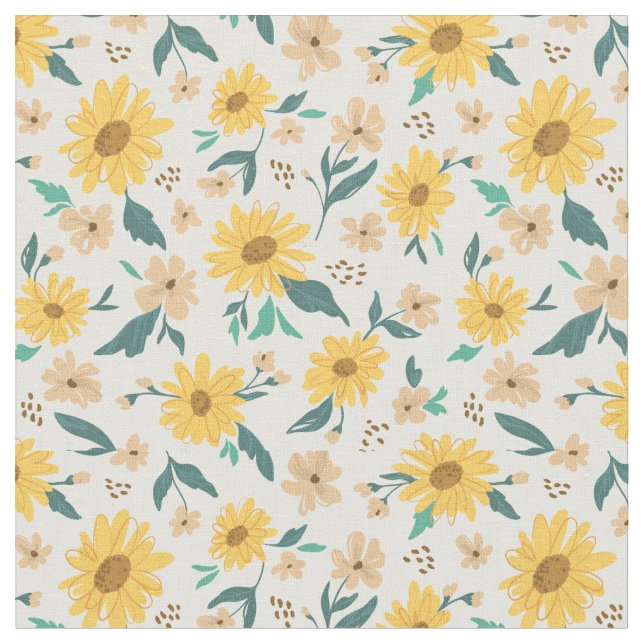 Yellow Daisy Flower Pattern Fabric (Close Up)