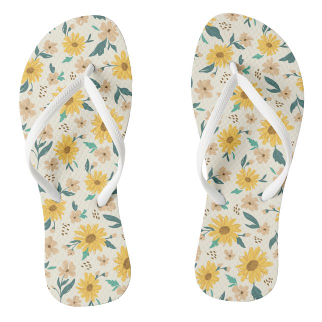 Yellow Daisy Flower Pattern Flip Flops (Footbed)