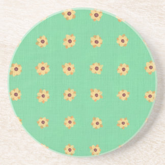 Yellow Daisy Flower Pattern Light Green Coasters