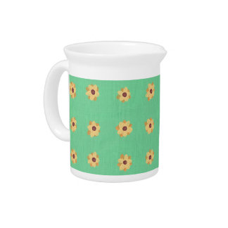Yellow Daisy Flower Pattern Light Green Pitcher