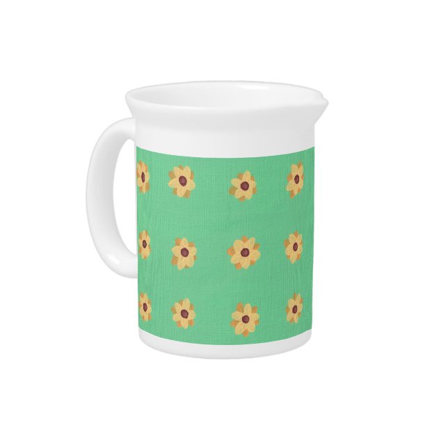 Yellow Daisy Flower Pattern Light Green Pitcher (Left)
