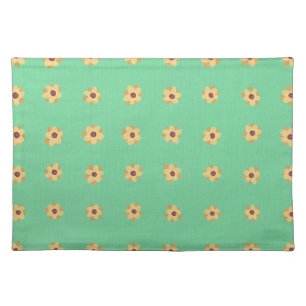 Yellow Daisy Flower Pattern Light Green Placemats