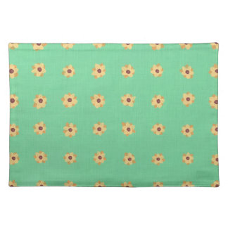 Yellow Daisy Flower Pattern Light Green Placemats