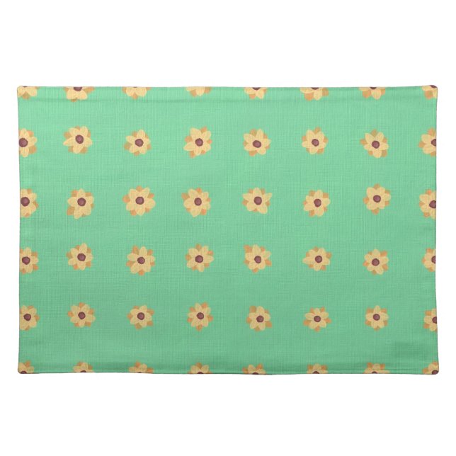 Yellow Daisy Flower Pattern Light Green Placemats (Front)