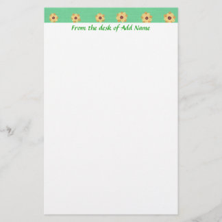 Yellow Daisy Flower Pattern Light Green Stationery