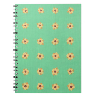 Yellow Daisy Flower Pattern on Green Notebook