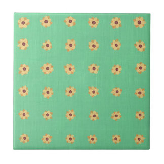 Yellow Daisy Flower Pattern on Green Tile Trivet