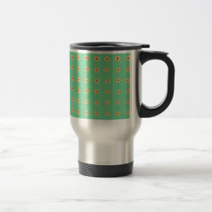 Yellow Daisy Flower Pattern on Green Travel Mug