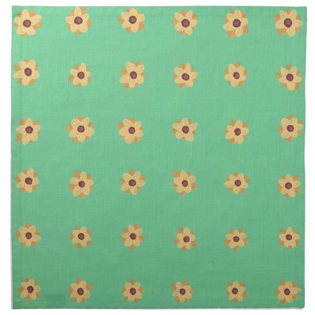 Yellow Daisy Flower Pattern on Light Green Napkins (Front)