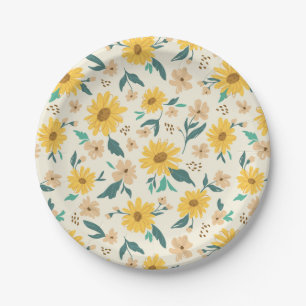 Yellow Daisy Flower Pattern Paper Plates