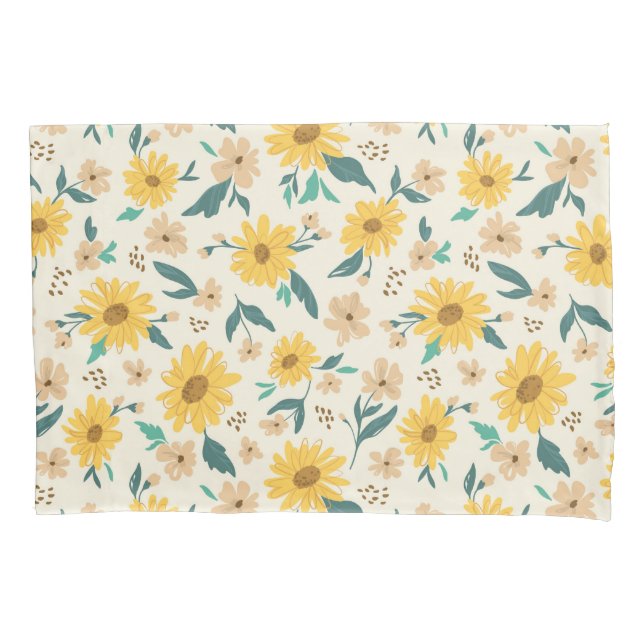 Yellow Daisy Flower Pattern Pillow Case (Front)