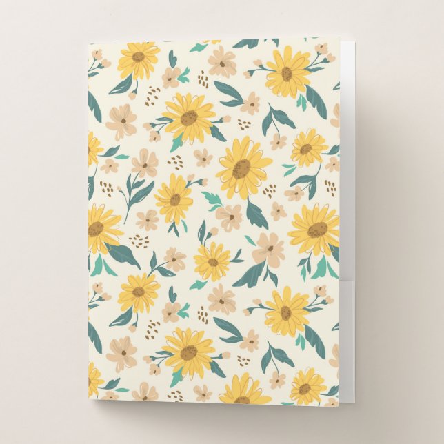 Yellow Daisy Flower Pattern Pocket Folder (Front)