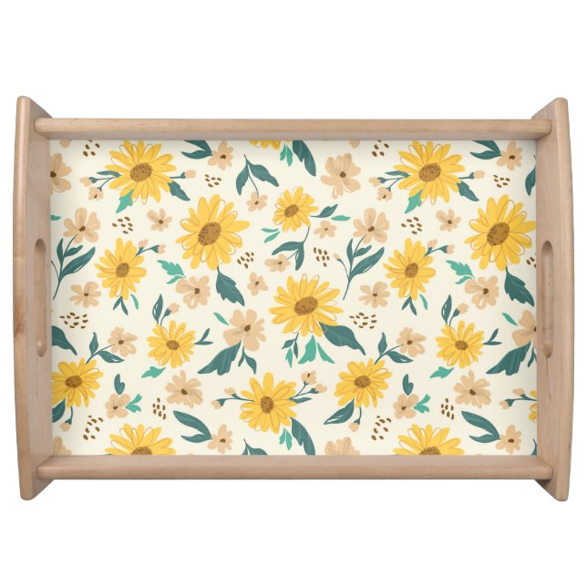 Yellow Daisy Flower Pattern Serving Tray (Front)