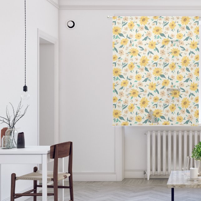 Yellow Daisy Flower Pattern Sheer Curtains (Living Room)