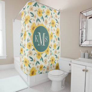 Yellow Daisy Flower Pattern Shower Curtain