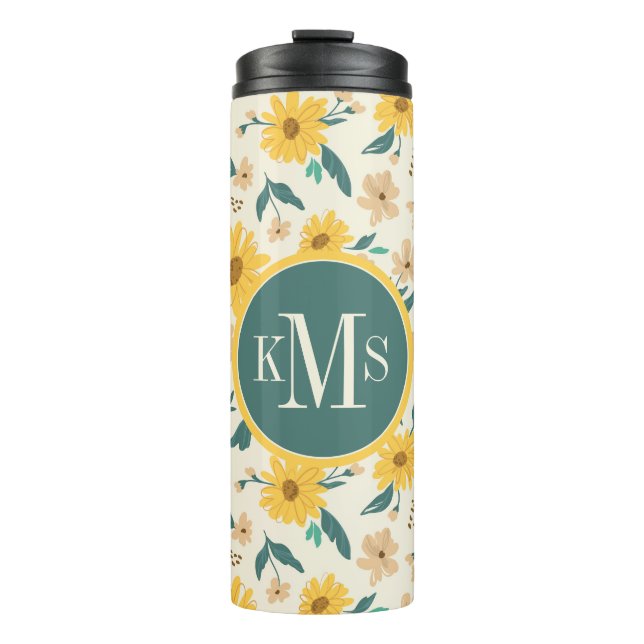 Yellow Daisy Flower Pattern Thermal Tumbler (Front)