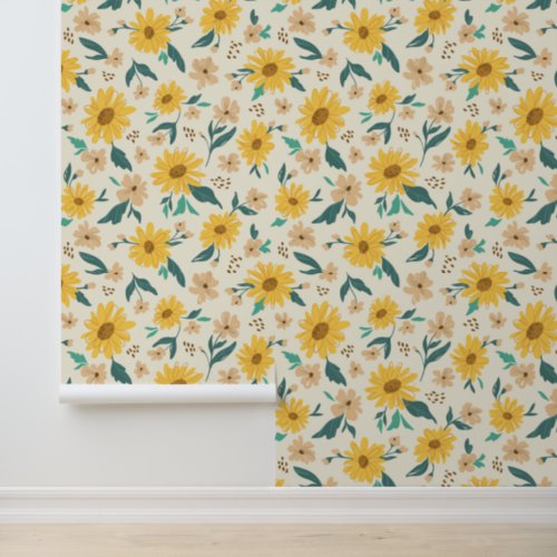 Yellow Daisy Flower Pattern Wallpaper