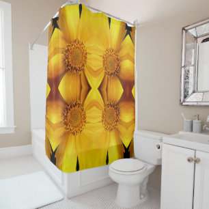 Yellow Daisy Flower Petals And Center Pattern Shower Curtain