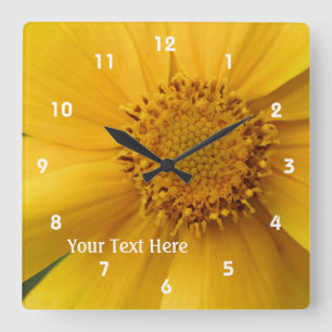 Yellow Daisy Flower Petals And Center Personalized Square Wall Clock