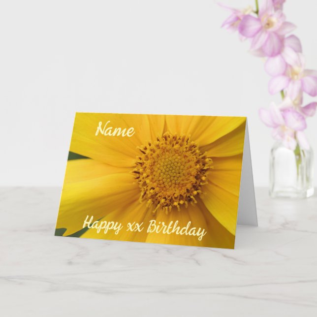 Yellow Daisy Flower Petals Personalized Birthday  Card (Orchid)