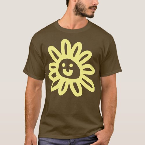 Yellow Daisy Flower Smiley Face T_Shirt
