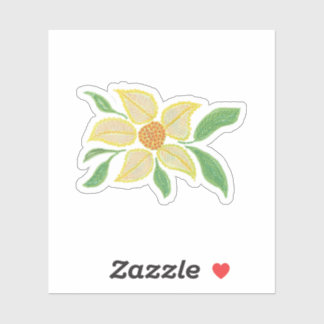Yellow daisy flower with green leaves sticker