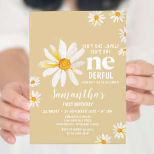 Yellow Daisy Flowers Isn't She Onederful Birthday Invitation